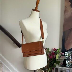 Aallyn Ingrid Classic Cognac Leather Crossbody Bag with Adjustable Strap